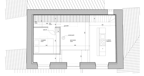 Plan R+1 du projet - Restructuration d'un appartement – Lodève (34)-RBB architectes