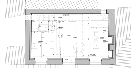 Plan Rdc du projet - Restructuration d'un appartement – Lodève (34)-RBB architectes