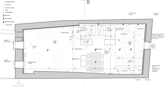 Plan de niveau R+2 – restructuration maison en triplex T3, Lodève (34)