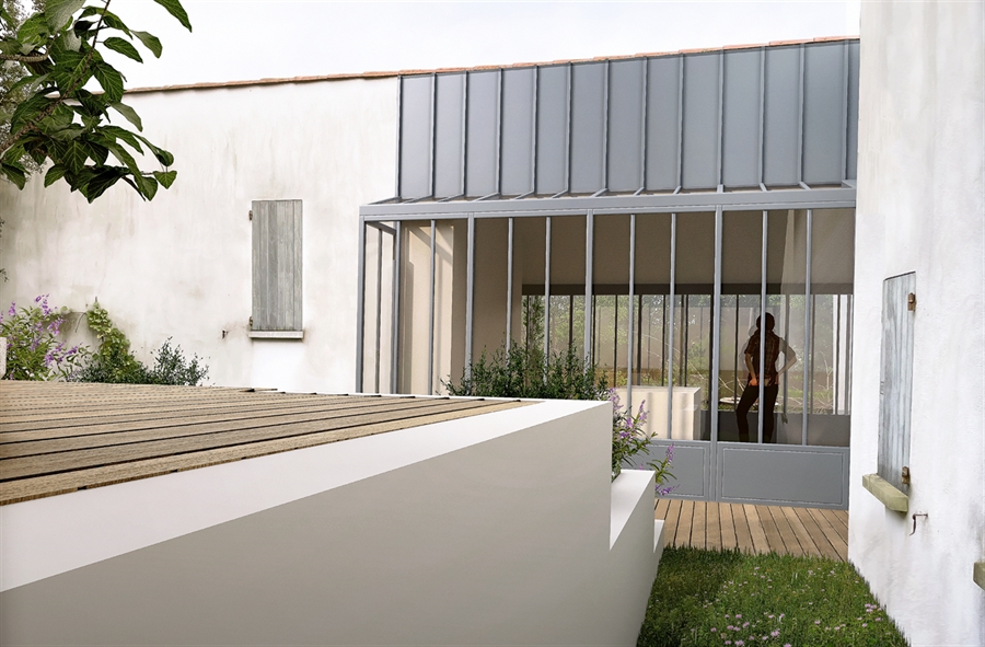 Vue extérieure terrasses en paliers – extension maison d'architecte Saint-Pargoire (34)