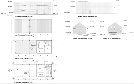 Plan et façade hangar agricole – projet en autoconstruction, Esparron (83)