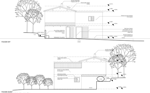 Façades projet – maison neuve RE2020 ossature bois, Lacoste (Hérault)