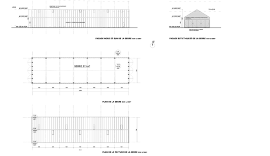Plan et façade serre agricole – permis de construire Esparron-de-Pallières (83)