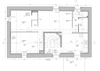 Plan du R+1 – réhabilitation ANAH immeuble centre-ville Lodève (34)