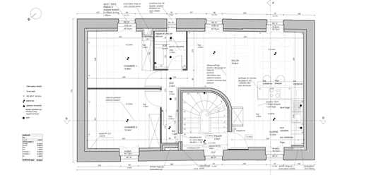 Plan du R+2 – création 3 appartements dans immeuble de ville, Lodève (34)