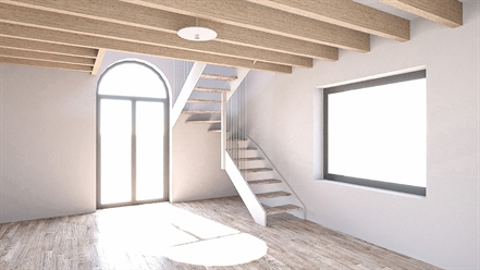 Perspective salon après travaux – maison de village lumineuse, Soulages (34)