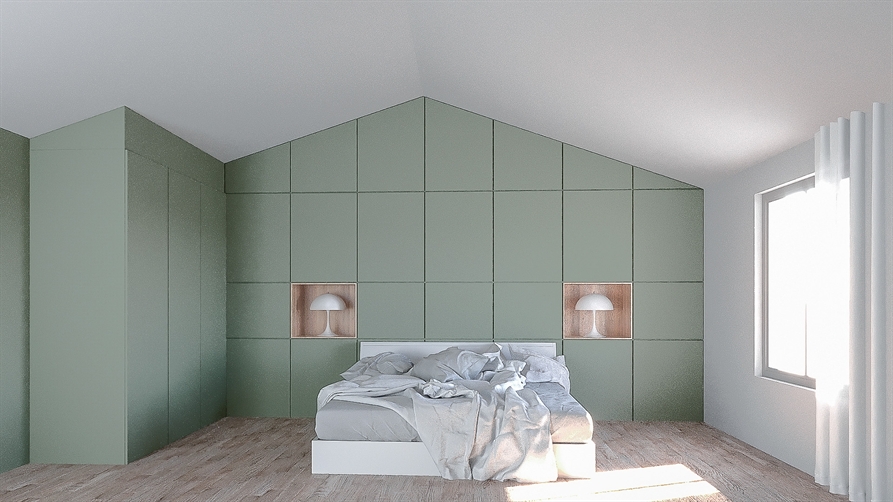 Détail aménagement intérieur chambre – maison rénovée Soulages (34)