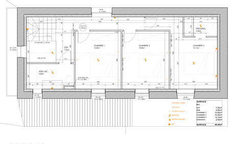 Plan du R+1 – maison de village restructurée en T3, Soulages (Hérault)