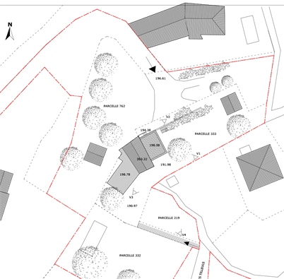 Plan masse -Surélévation d'une maison – Lodève (34)
