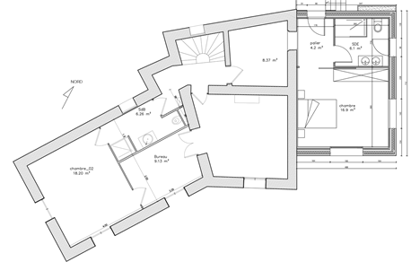 Plan du projet - Surélévation d'une maison – Lodève (34)